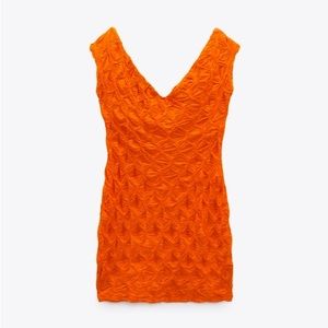 Orange Zara Textured Bodycon Dress